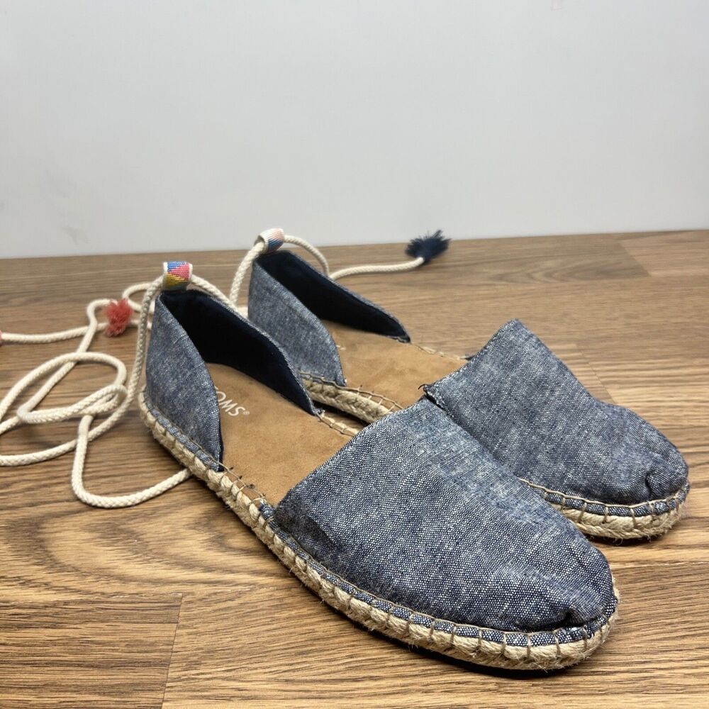 Toms Women's Katalina Slub Chambray Ankle-High Fabric Espadrilles Flat Shoe 10